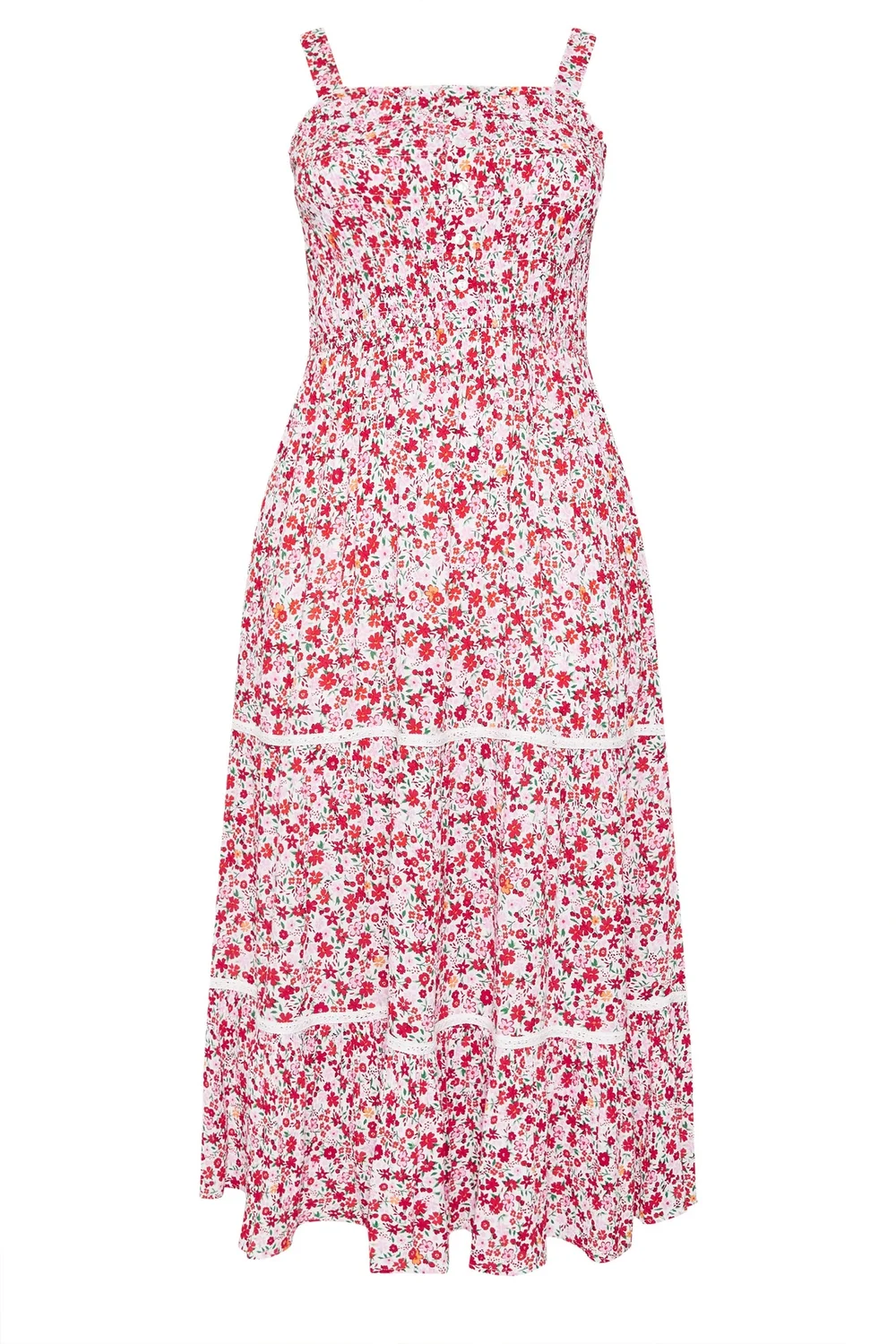 Yours Curve Pink Shirred Floral Placket Dress - 26-28 Image 5