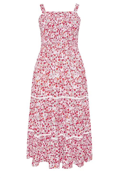 Yours Curve Pink Shirred Floral Placket Dress - 26-28 Image 5