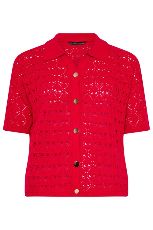 Yours Limited Curve Red Crochet Shirt - 14-16 Image 2
