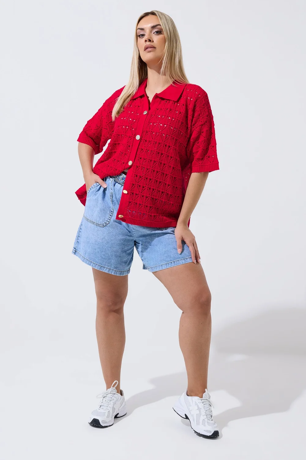 Yours Limited Curve Red Crochet Shirt - 14-16 Image 3