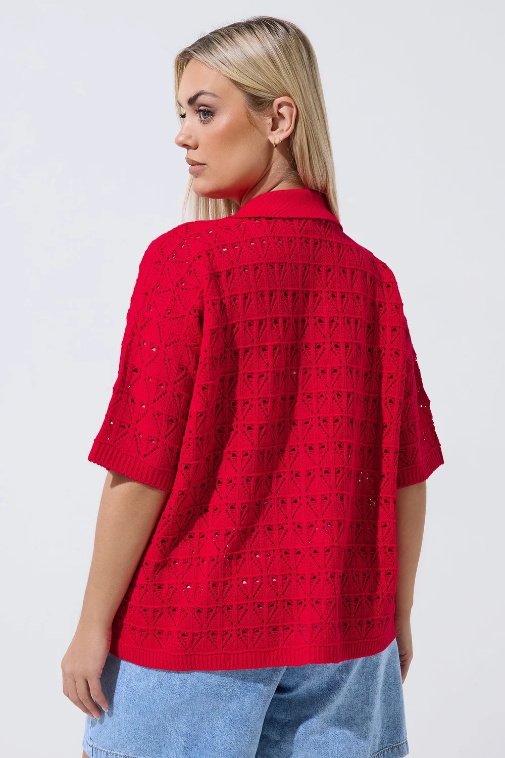 Yours Limited Curve Red Crochet Shirt - 14-16 Image 4