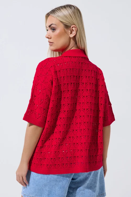 Yours Limited Curve Red Crochet Shirt - 14-16 Image 4