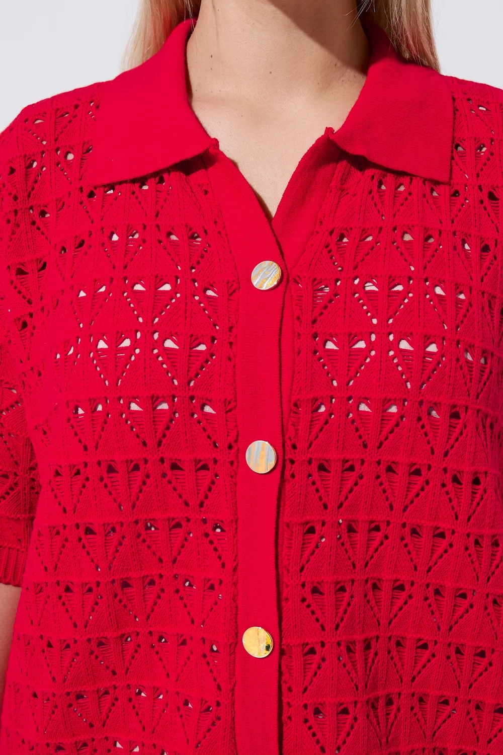 Yours Limited Curve Red Crochet Shirt - 14-16 Image 5