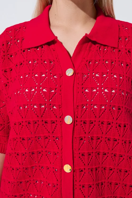 Yours Limited Curve Red Crochet Shirt - 14-16 Image 5