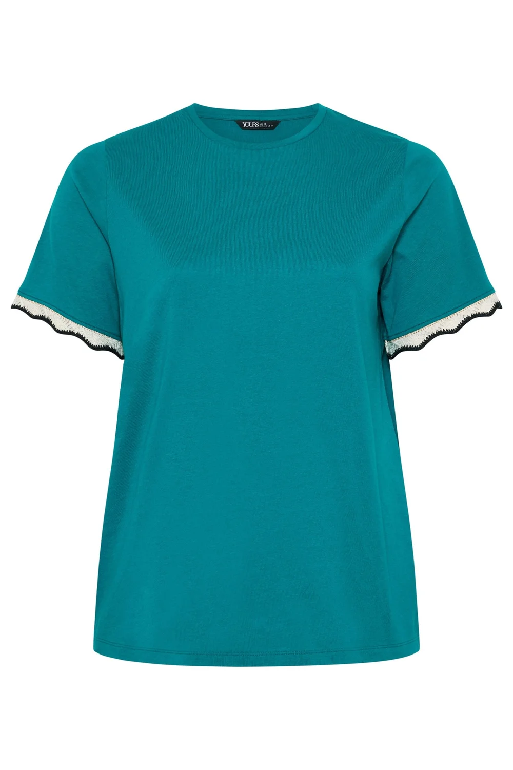 Yours Curve Teal Blue Metallic Crochet Trim T-Shirt - 14 Image 5