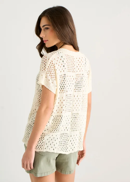Gini London Beige Crochet Button Front Cardigan - L/XL Image 2