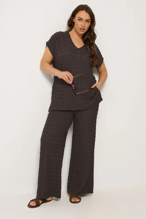 Yours Curve Brown Bubble Textured Top & Trousers Set - 26-28 Image 1
