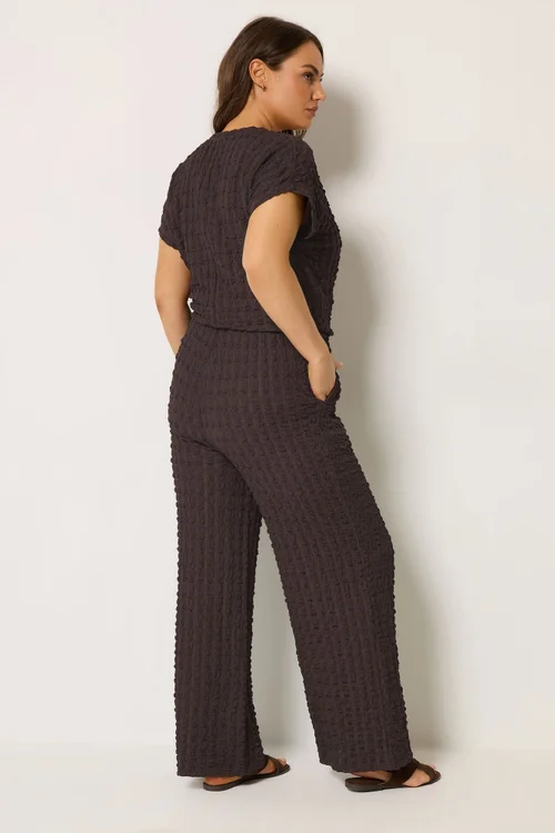 Yours Curve Brown Bubble Textured Top & Trousers Set - 26-28 Image 3