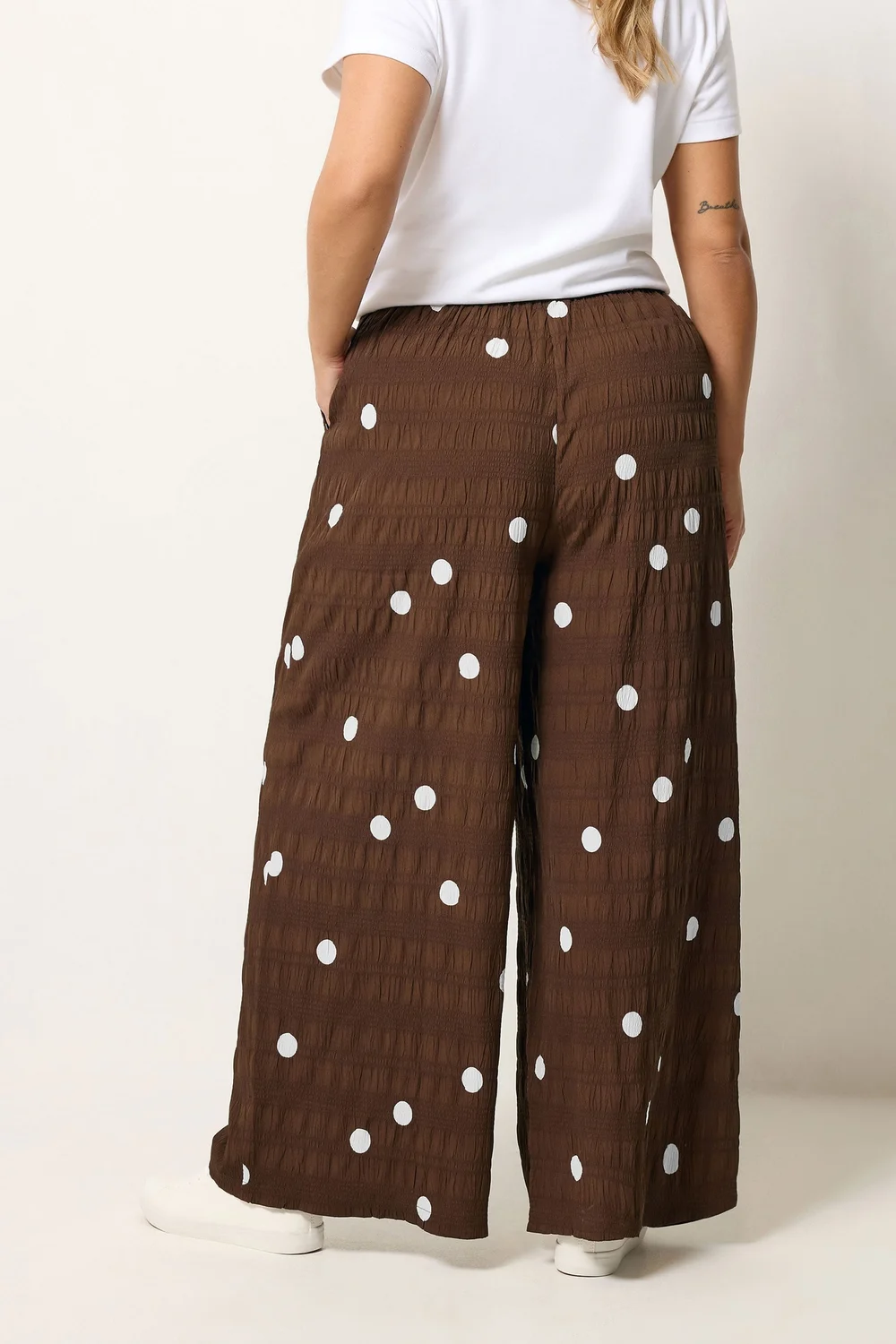 Yours Curve Chocolate Brown Polka Dot Trousers - 22-24 Image 3