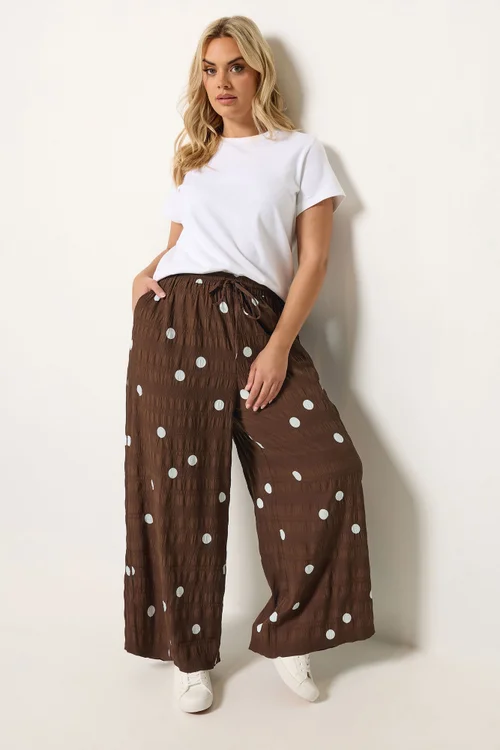 Yours Curve Chocolate Brown Polka Dot Trousers - 22-24 Image 2