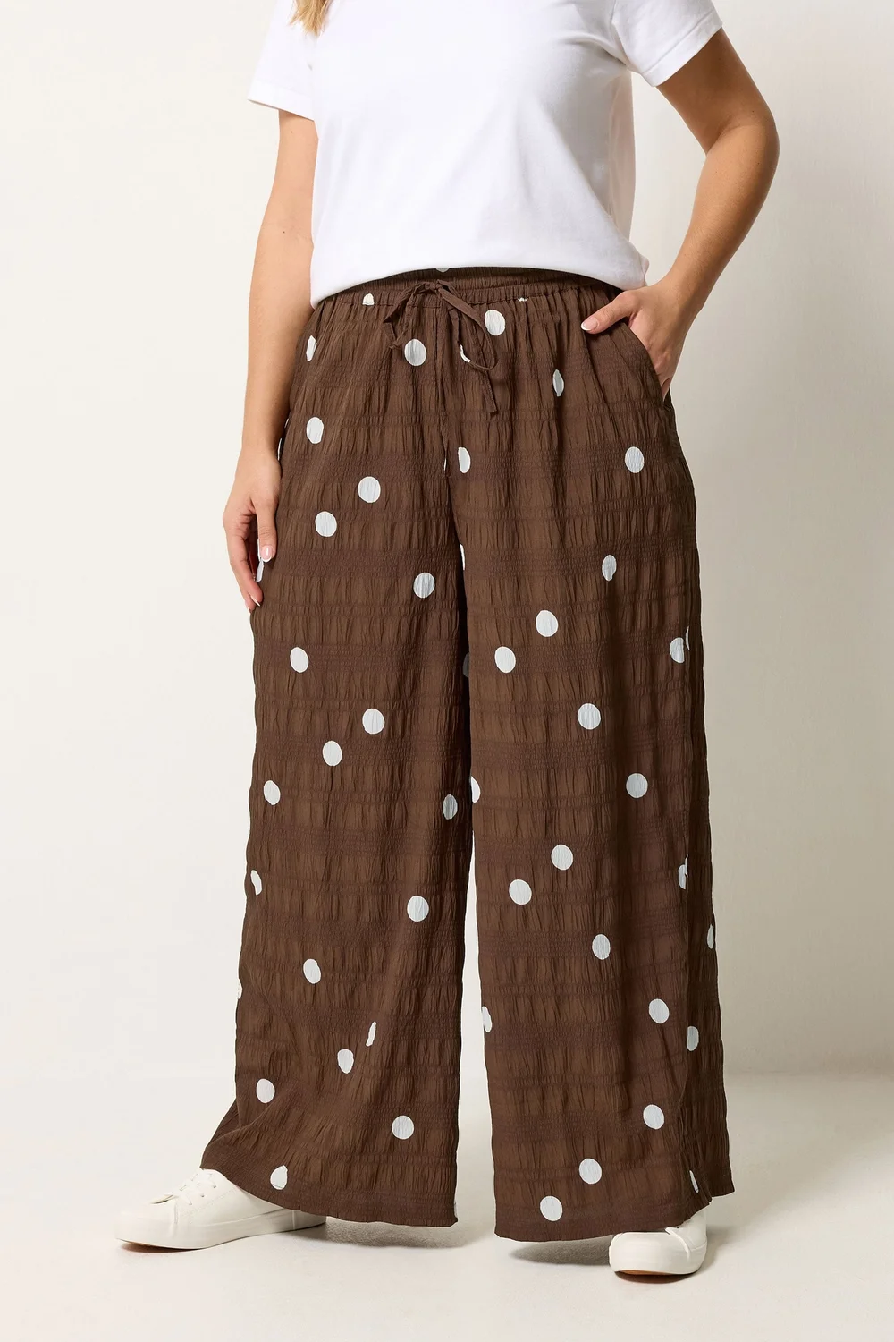 Yours Curve Chocolate Brown Polka Dot Trousers - 22-24 Image 1