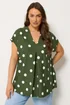 Yours Curve Khaki Green Polka Dot Grown On T-Shirt - 26-28 Image 1