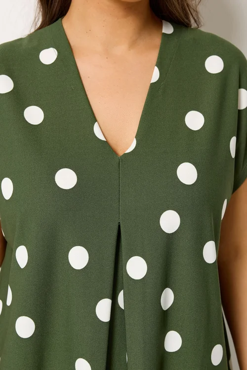 Yours Curve Khaki Green Polka Dot Grown On T-Shirt - 26-28 Image 4