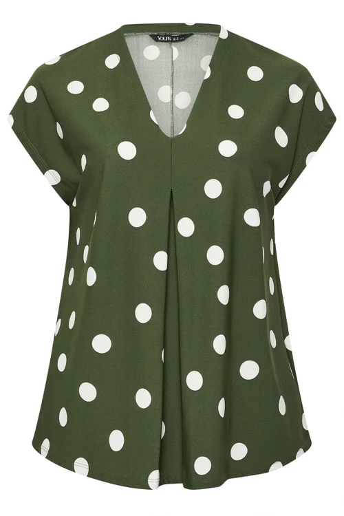 Yours Curve Khaki Green Polka Dot Grown On T-Shirt - 26-28 Image 5