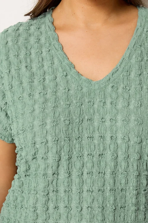 Yours Curve Sage Green Bubble Textured T-Shirt - 26-28 Image 4