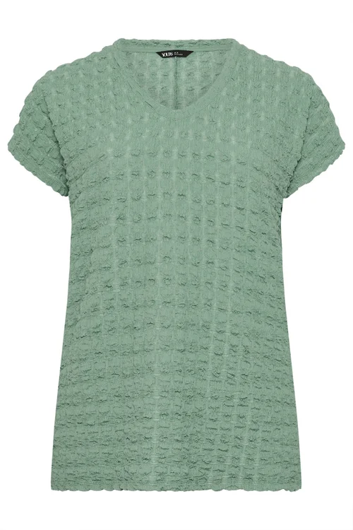 Yours Curve Sage Green Bubble Textured T-Shirt - 26-28 Image 5
