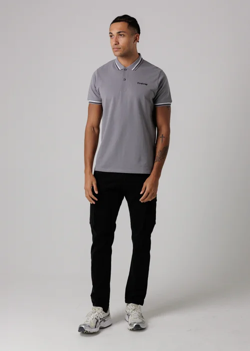 Firetrap Dark Grey Regular Fit Cotton Button Polo Shirt With Stripe Detail - XL Image 4