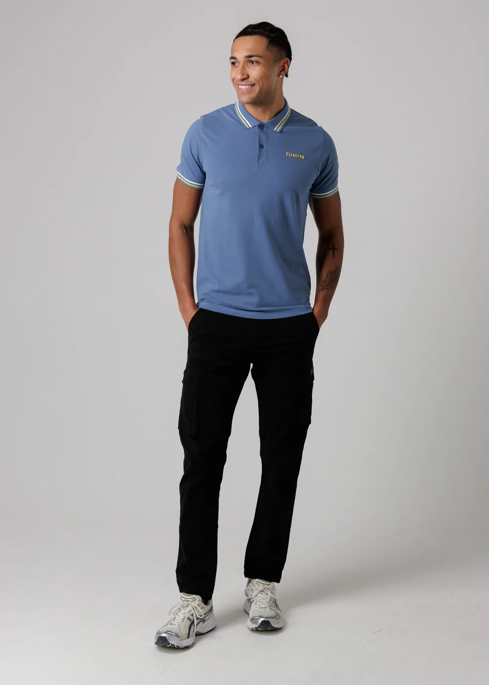 Firetrap Navy Regular Fit Cotton Button Polo Shirt With Stripe Detail - L Image 4