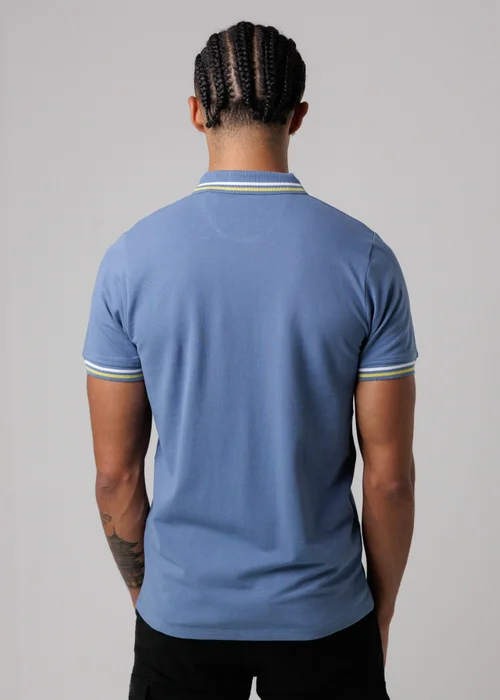 Firetrap Navy Regular Fit Cotton Button Polo Shirt With Stripe Detail - L Image 2