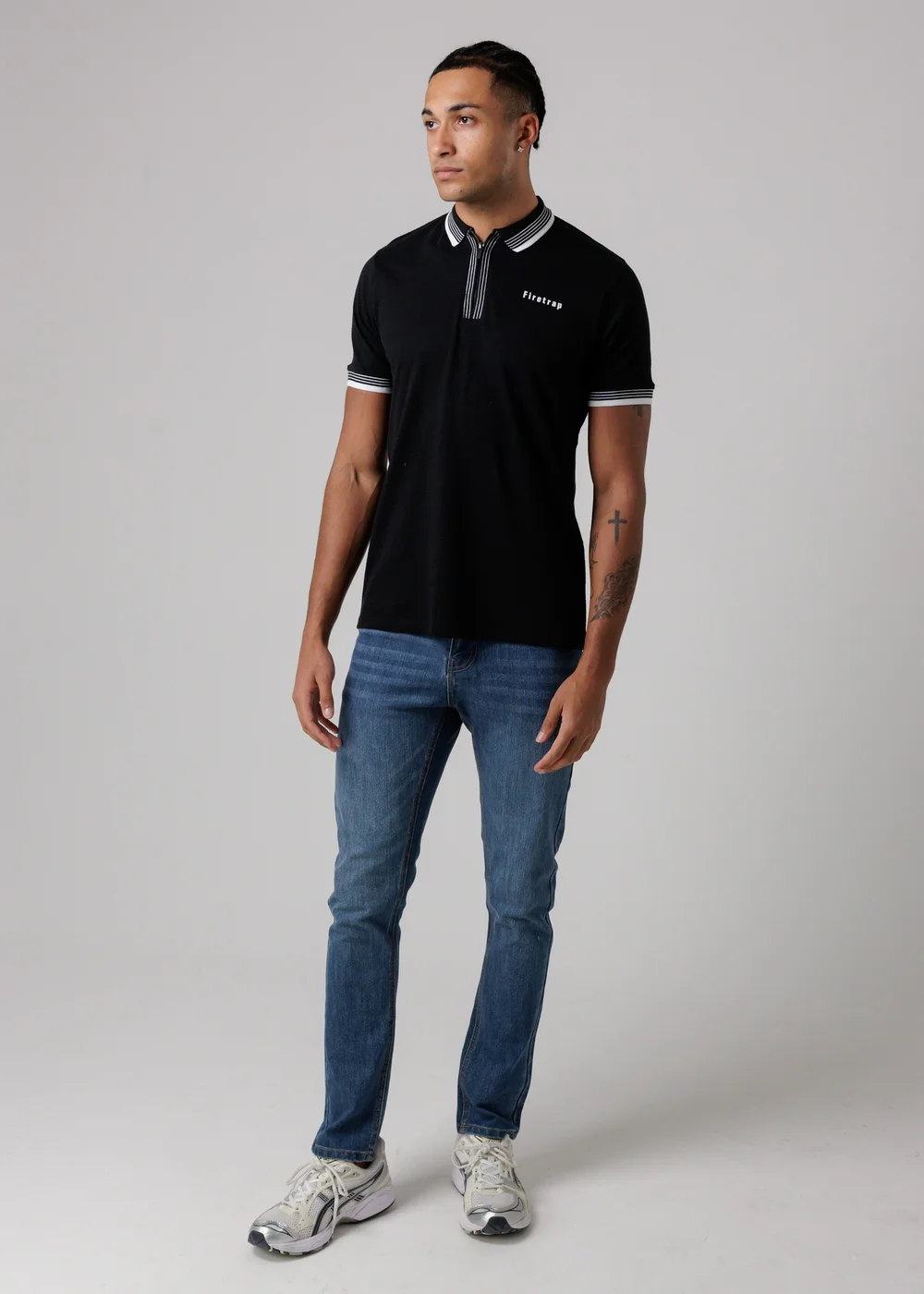 Firetrap Black Regular Fit Cotton Zip Polo Shirt With Gradient Stripes - M Image 4