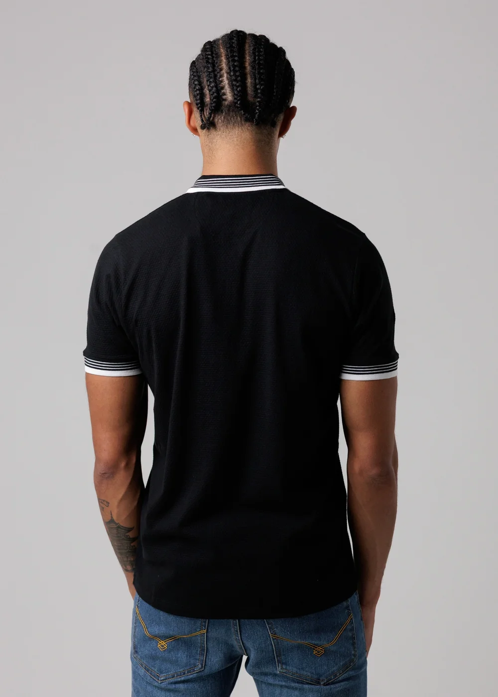 Firetrap Black Regular Fit Cotton Zip Polo Shirt With Gradient Stripes - M Image 2