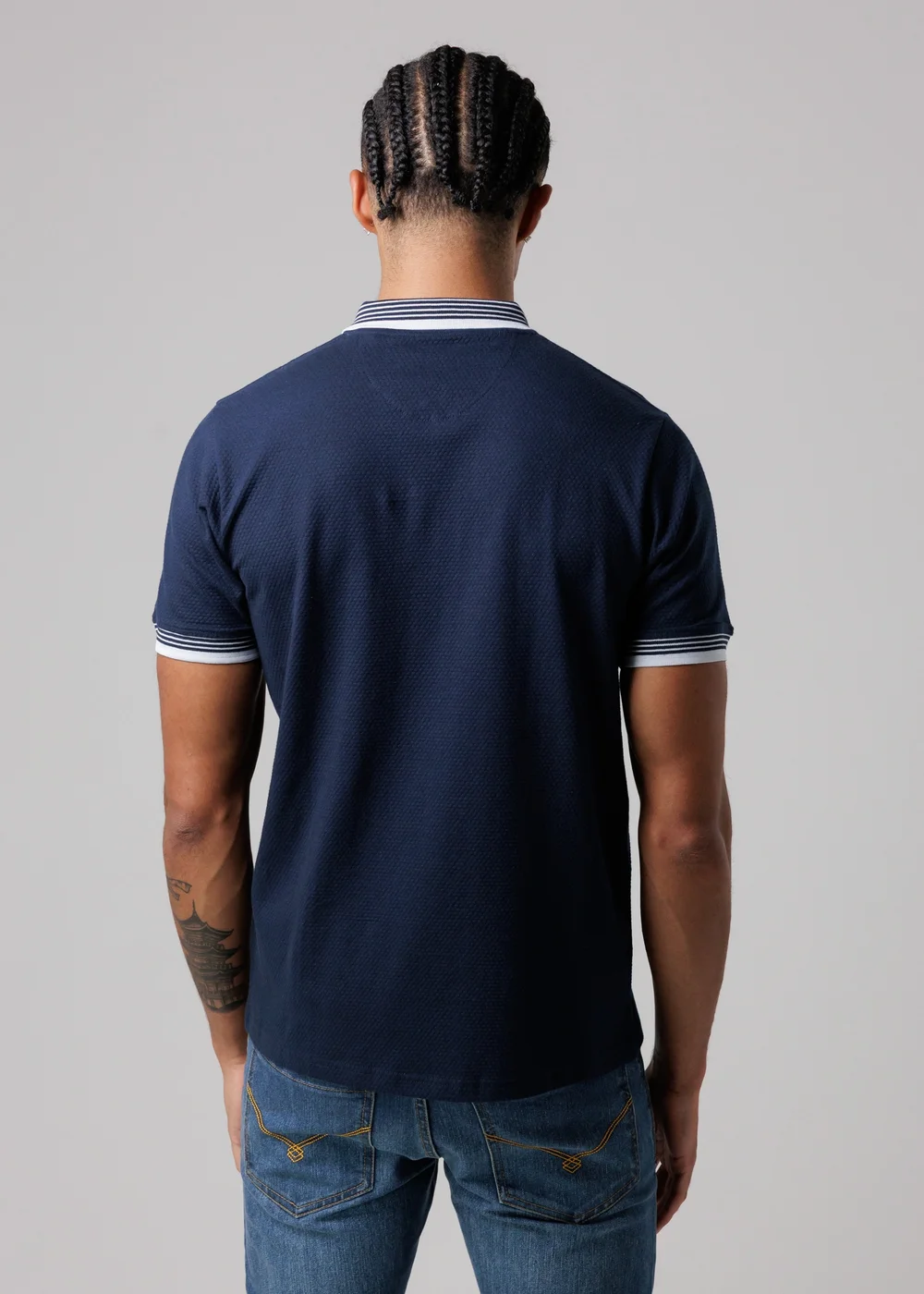 Firetrap Navy Regular Fit Cotton Zip Polo Shirt With Gradient Stripes - 2XL Image 2