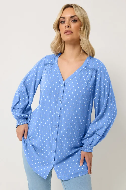 Yours Curve Blue Dobby Long Sleeve Top - 18 Image 1