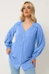 Yours Curve Blue Dobby Long Sleeve Top - 18 Image 1