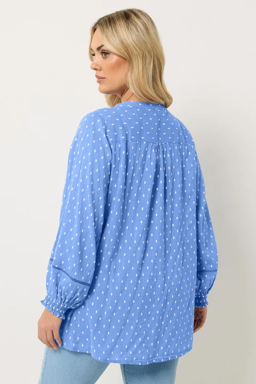 Yours Curve Blue Dobby Long Sleeve Top - 18 Image 4