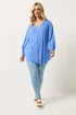 Yours Curve Blue Dobby Long Sleeve Top - 18 Image 3