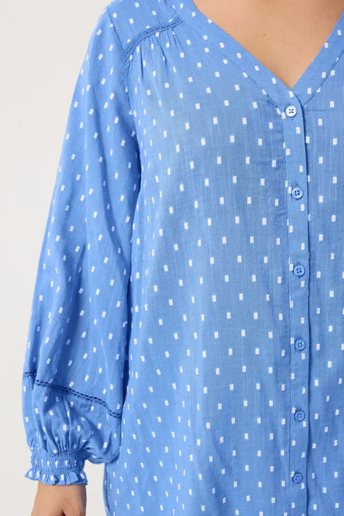 Yours Curve Blue Dobby Long Sleeve Top - 18 Image 5