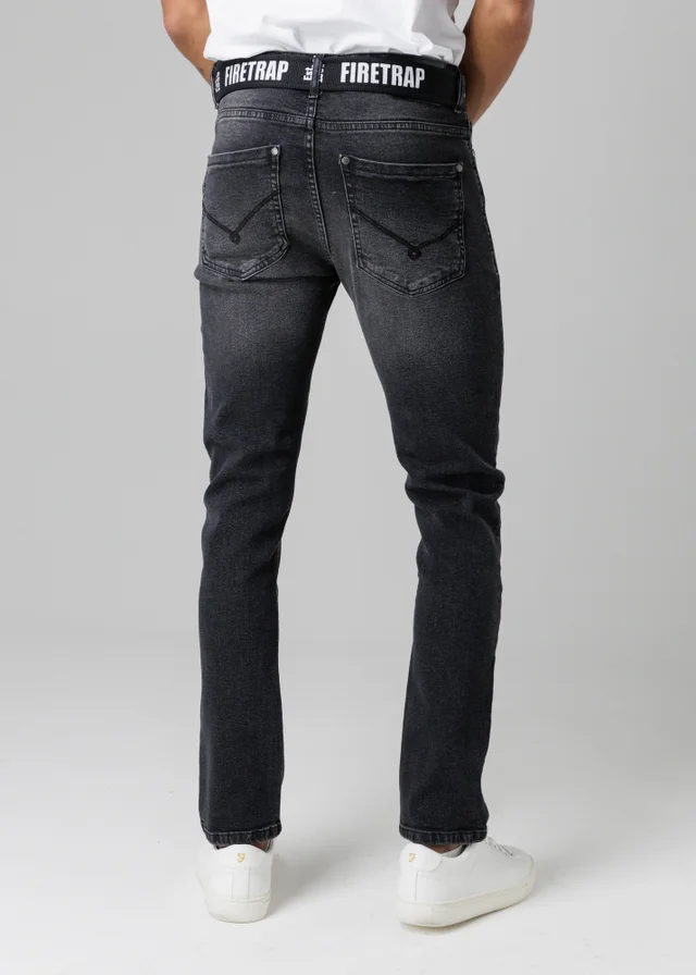 Firetrap Black Slim Fit Jeans With Branded Cotton Belt And Contrast Stitching
