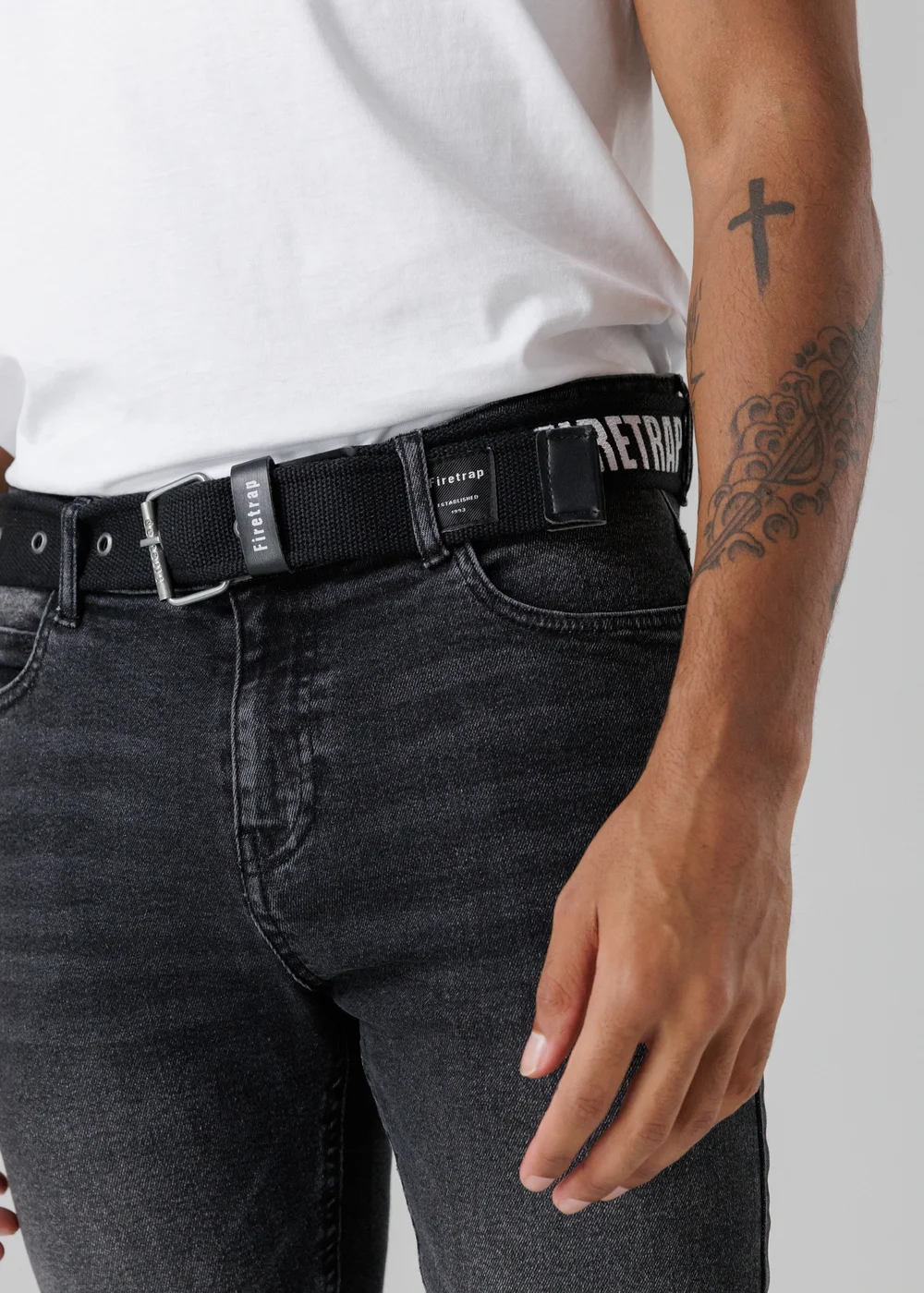 Firetrap Black Slim Fit Jeans With Branded Cotton Belt And Contrast Stitching - 32/L32 Image 3