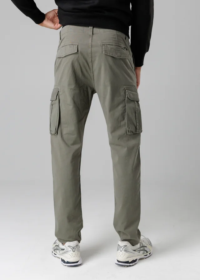 Firetrap Khaki Cotton Stretch Utility Cargo Trousers With Oversized Pockets