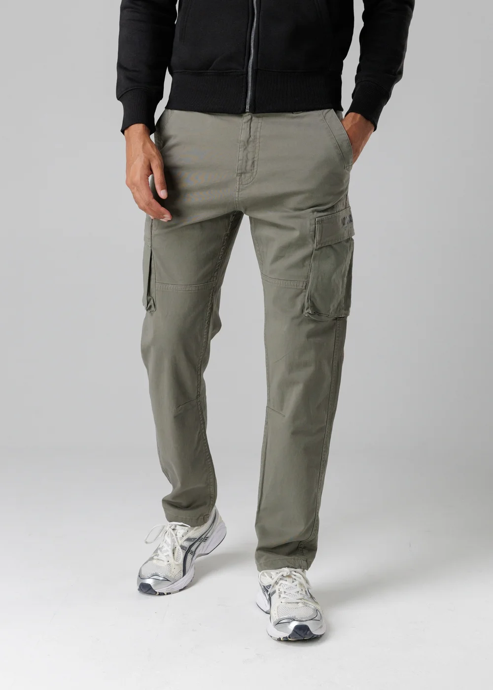 Firetrap Khaki Cotton Stretch Utility Cargo Trousers With Oversized Pockets - 34/L32 Image 1