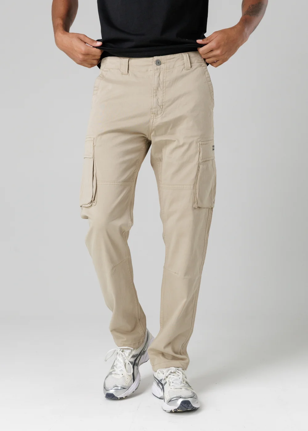 Firetrap Beige Cotton Stretch Utility Cargo Trousers With Oversized Pockets - 36/L32 Image 1