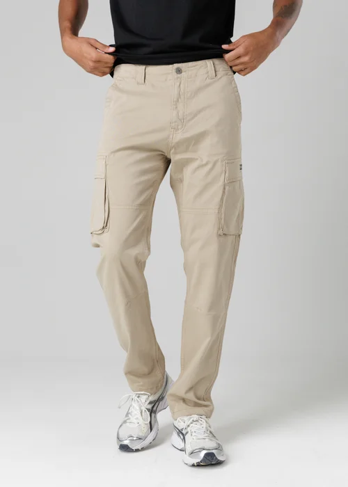 Firetrap Beige Cotton Stretch Utility Cargo Trousers With Oversized Pockets - 36/L32 Image 1