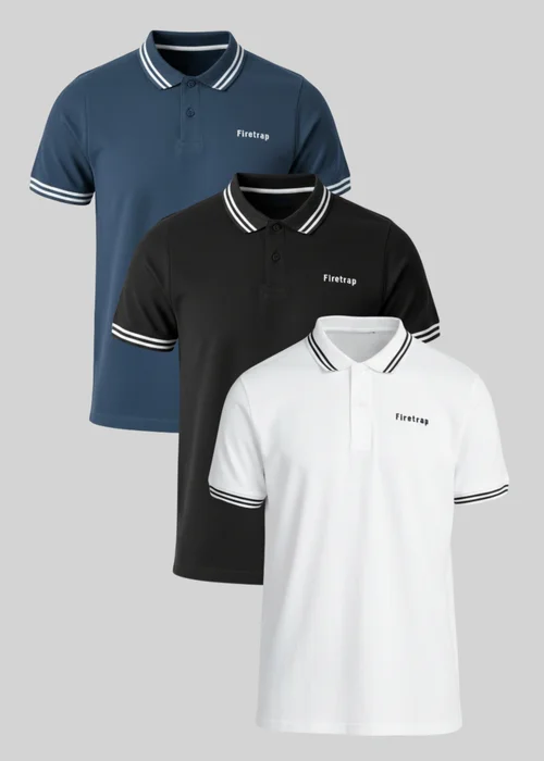 Firetrap Multi 3 Pack Regular Fit Cotton Stripe Polos - XL Image 1