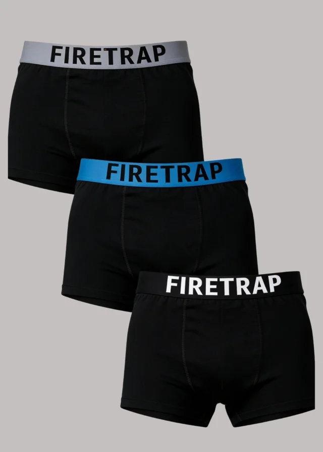 Firetrap Black 3 Pack Cotton Stretch Boxers With Logo Waistband