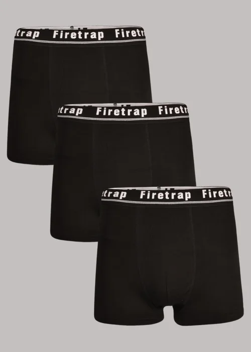 Firetrap Black 3 Pack Cotton Stretch Boxers With Logo Waistband - XL Image 1