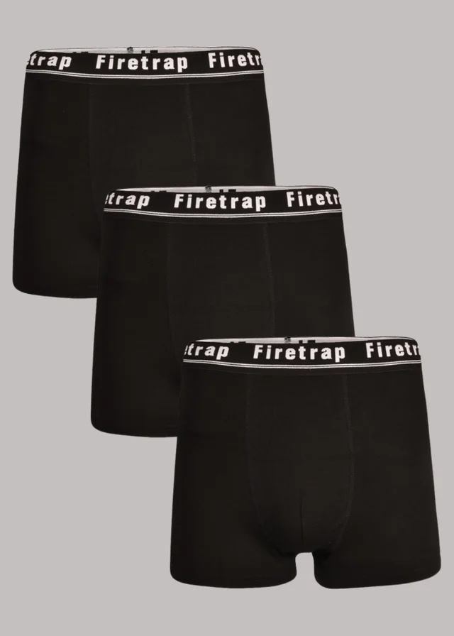 Firetrap Black 3 Pack Cotton Stretch Boxers With Logo Waistband