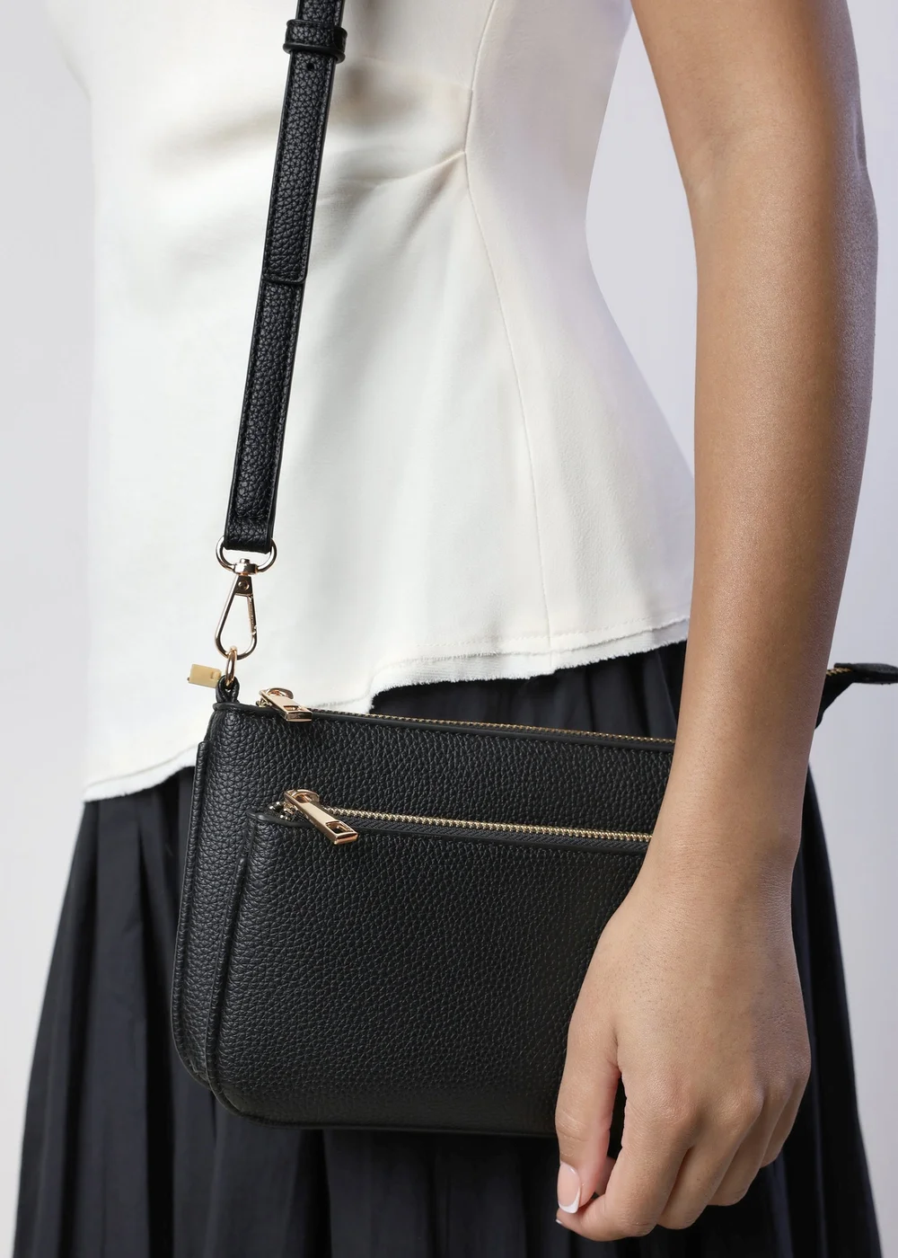 Where's That From Black Elani Small Double Zip Cross Body Bag - One Size Image 1