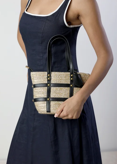 Where's That From Black Alaia Small Raffia Bag With Studd Detail & Cross Body Strap - One Size Image 2