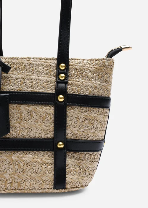 Where's That From Black Alaia Small Raffia Bag With Studd Detail & Cross Body Strap - One Size Image 5