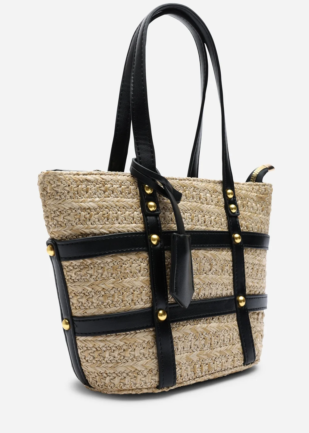Where's That From Black Alaia Small Raffia Bag With Studd Detail & Cross Body Strap - One Size Image 4
