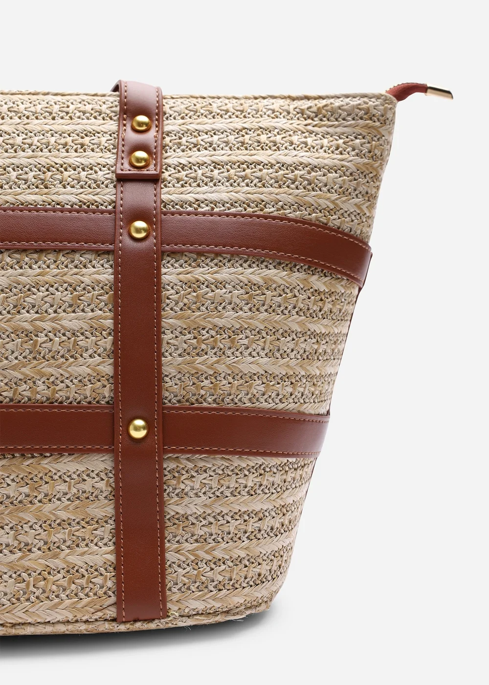 Where's That From Tan Catalina Large Raffia Bag With Stud Detail - One Size Image 3