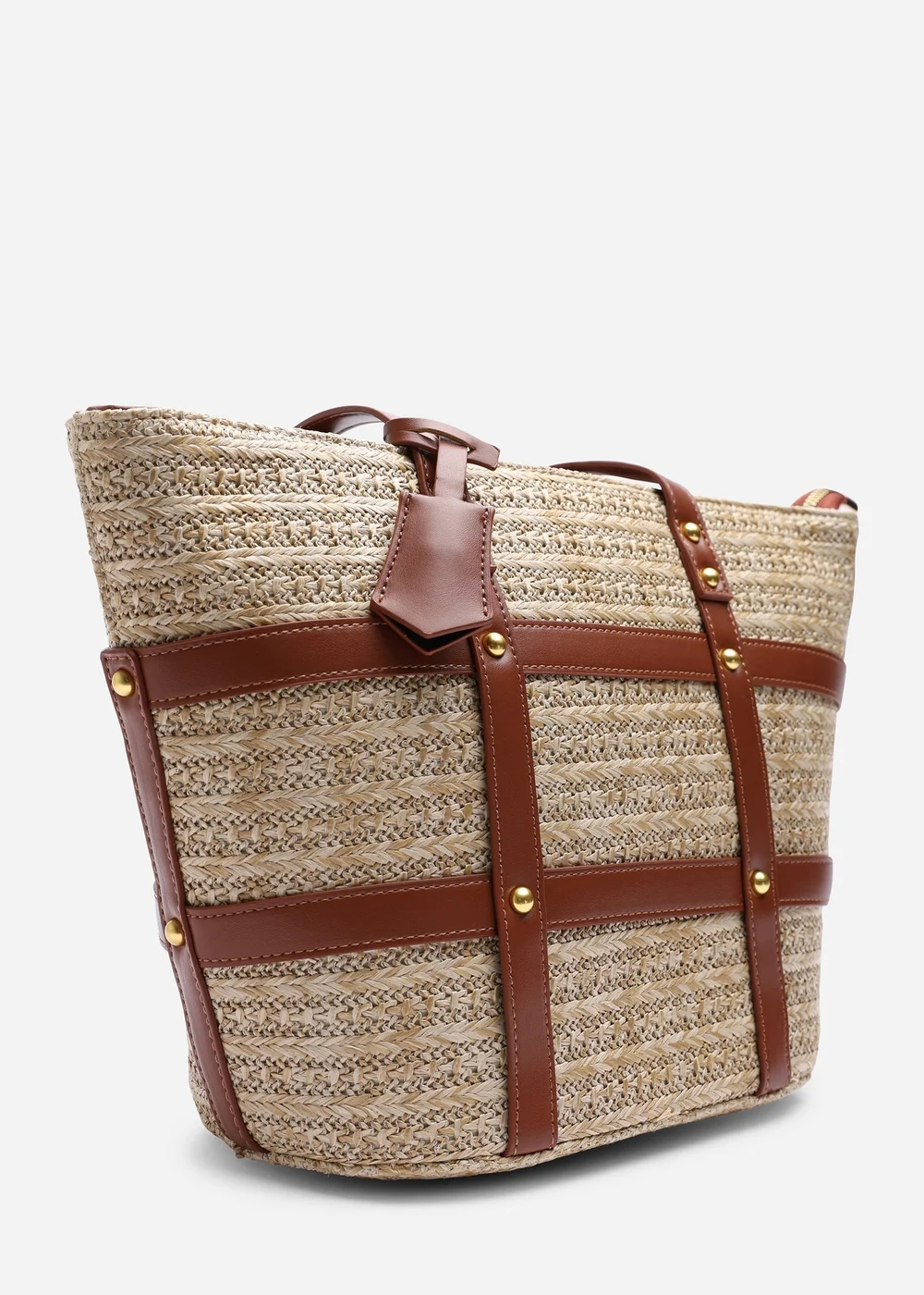 Where's That From Tan Catalina Large Raffia Bag With Stud Detail - One Size Image 2