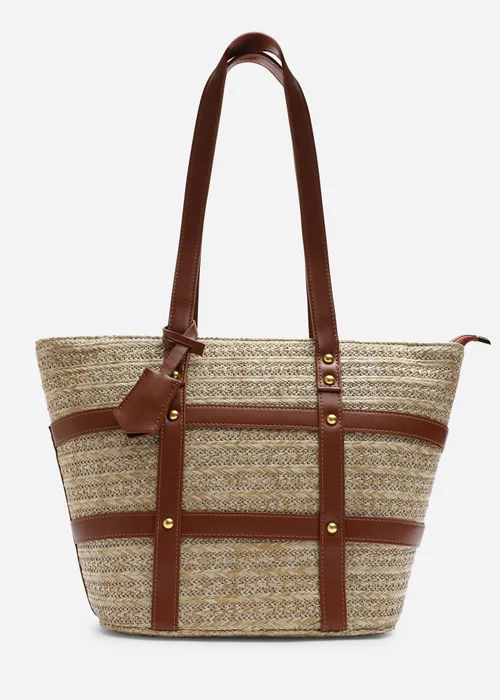 Where's That From Tan Catalina Large Raffia Bag With Stud Detail - One Size Image 1