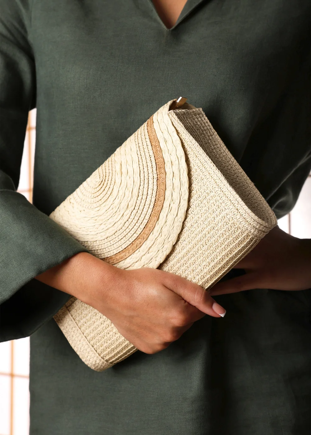 Where's That From Natural Alto Raffia Fold Over Clutch Bag - One Size Image 2
