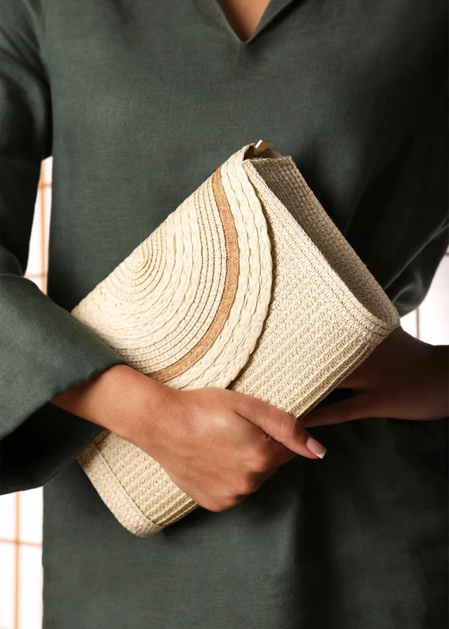 Where's That From Natural Alto Raffia Fold Over Clutch Bag